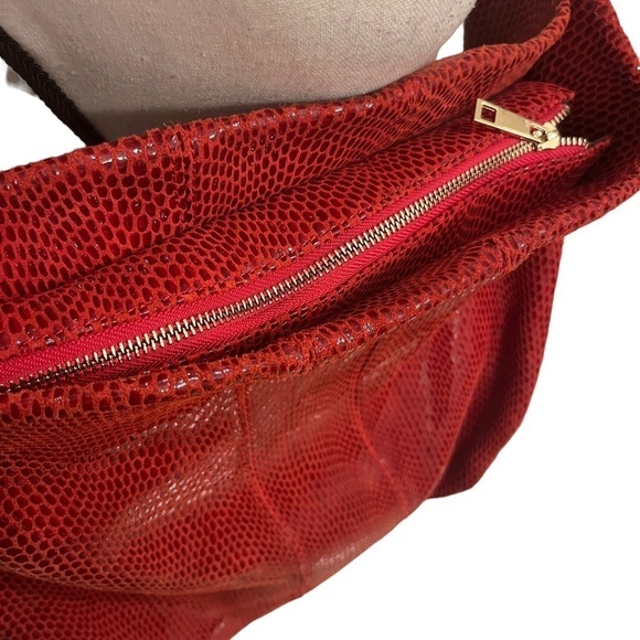 Charmes’ Red Leather Snakeskin Slouch Hobo Shoulder Bag Brown Strap - Picture 6 of 12